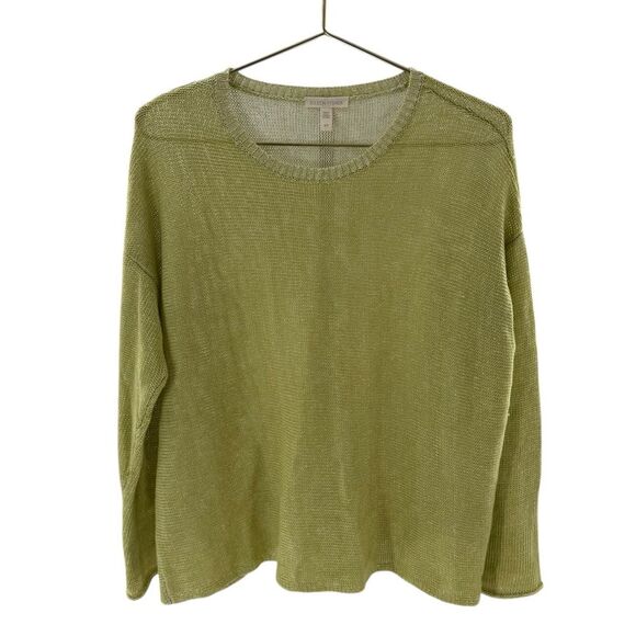 Eileen Fisher Size S Delave Organic Linen‎ Loose Knit Sweater Spring Green Light - Picture 9 of 12